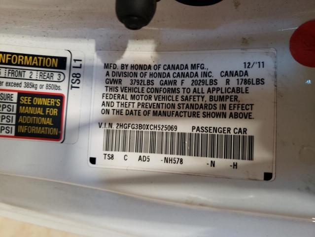 Photo 10 from auction – 2012 HONDA CIVIC EXL with VIN 2HGFG3B0XCH525069