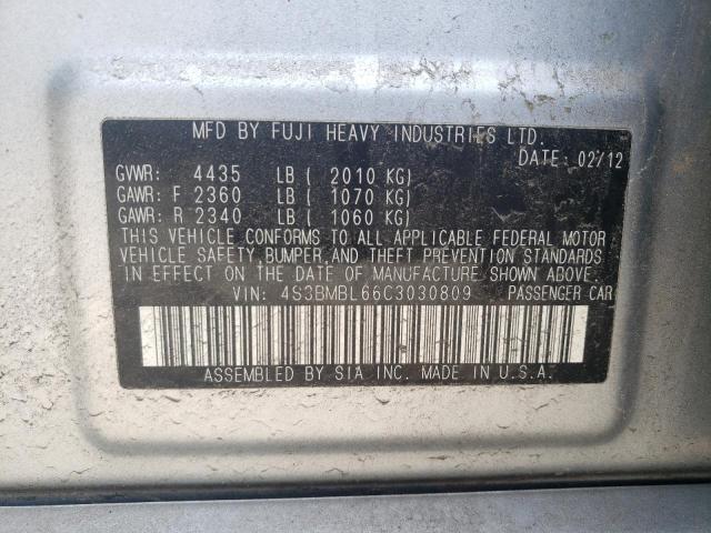 Photo 10 from auction – 2012 SUBARU LEGACY 2.5 with VIN 4S3BMBL66C3030809