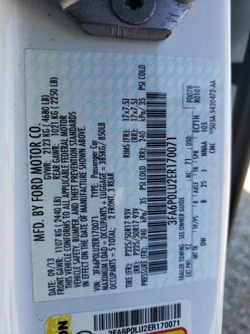 Photo 10 from auction – 2014 FORD FUSION SE with VIN 3FA6P0LU2ER170071