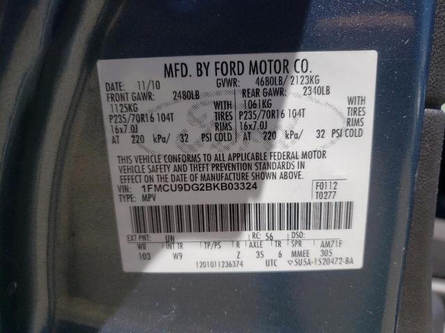 Photo 10 from auction – 2011 FORD ESCAPE XLT with VIN 1FMCU9DG2BKB03324