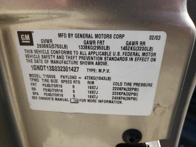 Photo 10 from auction – 2003 CHEVROLET TRAILBLAZE with VIN 1GNDT13S032301427