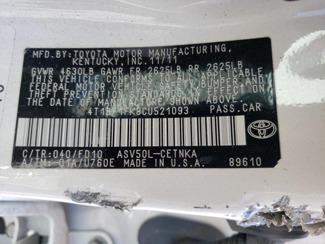 Photo 10 from auction – 2012 TOYOTA CAMRY BASE with VIN 4T1BF1FK8CU521093