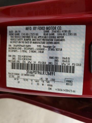 Photo 10 from auction – 2020 FORD FUSION SE with VIN 3FA6P0T96LR126891