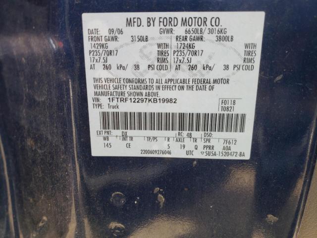 Photo 10 from auction – 2007 FORD F150 with VIN 1FTRF12297KB19982