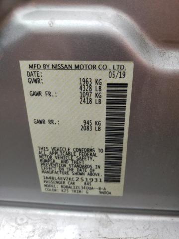 Photo 10 from auction – 2019 NISSAN ALTIMA SL with VIN 1N4BL4EV2KC251931
