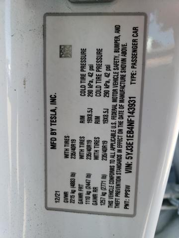 Photo 10 from auction – 2022 TESLA MODEL 3 with VIN 5YJ3E1EB4NF143931