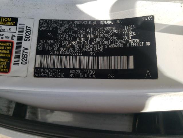 Photo 10 from auction – 2010 TOYOTA SIENNA CE with VIN 5TDKK4CC8AS339233