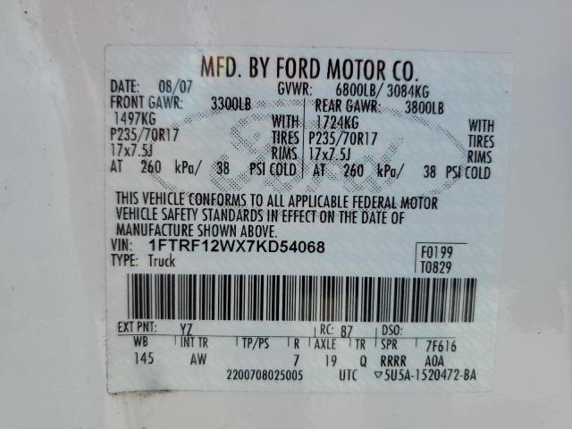 Photo 10 from auction – 2007 FORD F150 with VIN 1FTRF12WX7KD54068