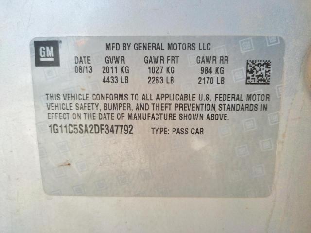 Photo 10 from auction – 2013 CHEVROLET MALIBU 1LT with VIN 1G11C5SA2DF347792