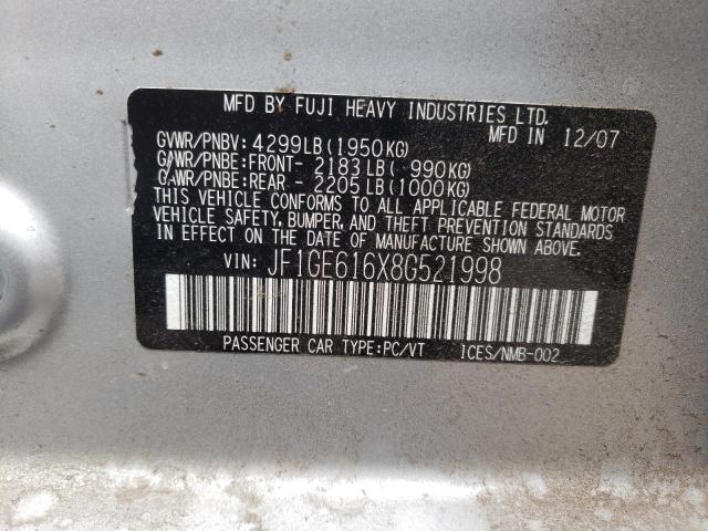 Photo 10 from auction – 2008 SUBARU IMPREZA 2. with VIN JF1GE616X8G521998