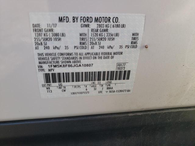 Photo 10 from auction – 2018 FORD EXPLORER L with VIN 1FM5K8F86JGA10807