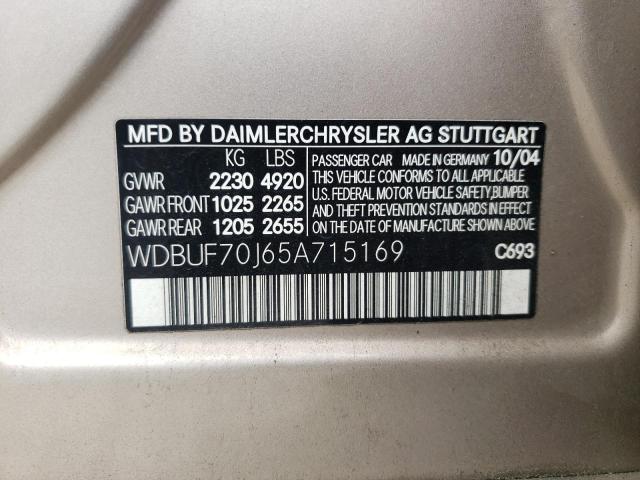 Photo 10 from auction – 2005 MERCEDES-BENZ E 500 with VIN WDBUF70J65A715169