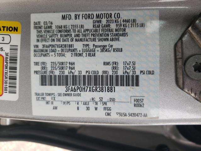Photo 10 from auction – 2016 FORD FUSION SE with VIN 3FA6P0H7XGR381881