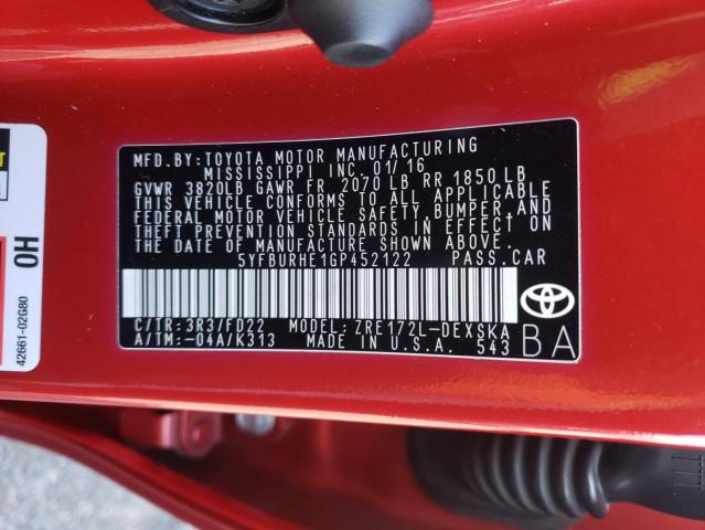Photo 10 from auction – 2016 TOYOTA COROLLA L with VIN 5YFBURHE1GP452122
