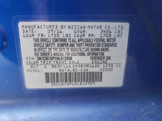 Photo 10 from auction – 2017 NISSAN VERSA S with VIN 3N1CN7AP1HL812959
