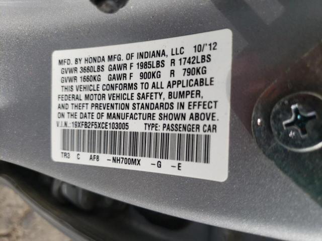 Photo 10 from auction – 2012 HONDA CIVIC LX with VIN 19XFB2F5XCE103005