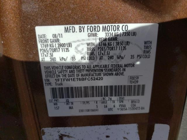 Photo 10 from auction – 2011 FORD F150 SUPER with VIN 1FTFW1ET6BFC52420