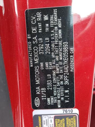 Photo 10 from auction – 2019 KIA FORTE FE with VIN 3KPF24AD7KE059893
