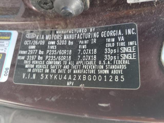 Photo 10 from auction – 2011 KIA SORENTO EX with VIN 5XYKU4A2XBG001285