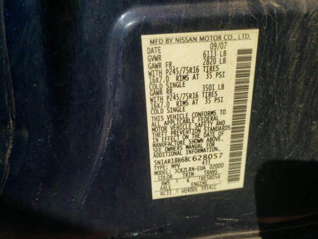 Photo 10 from auction – 2008 NISSAN PATHFINDER with VIN 5N1AR18B68C628057