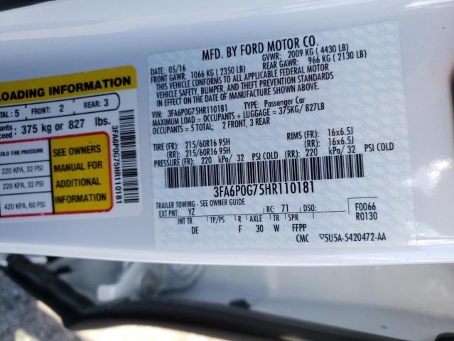 Photo 10 from auction – 2017 FORD FUSION S with VIN 3FA6P0G75HR110181