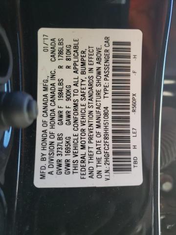 Photo 10 from auction – 2017 HONDA CIVIC EX with VIN 2HGFC2F89HH510804