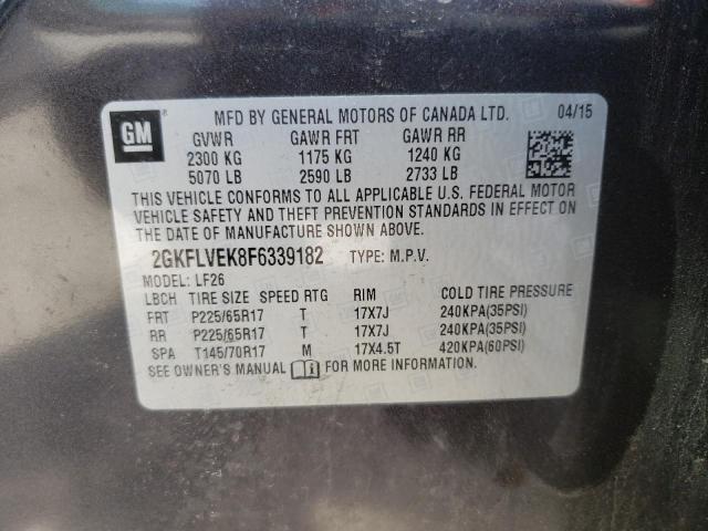 Photo 10 from auction – 2015 GMC TERRAIN SL with VIN 2GKFLVEK8F6339182