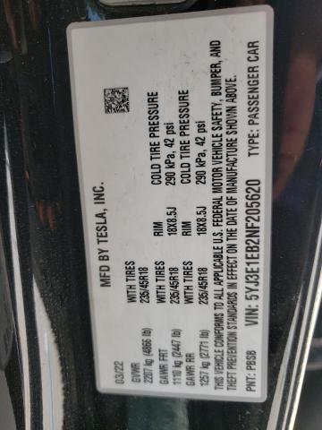 Photo 10 from auction – 2022 TESLA MODEL 3 with VIN 5YJ3E1EB2NF205620