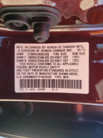Photo 10 from auction – 2015 HONDA CR-V EXL with VIN 2HKRM4H77FH635524