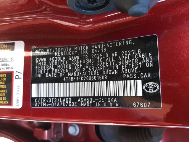 Photo 10 from auction – 2016 TOYOTA CAMRY LE with VIN 4T1BF1FK2GU601608