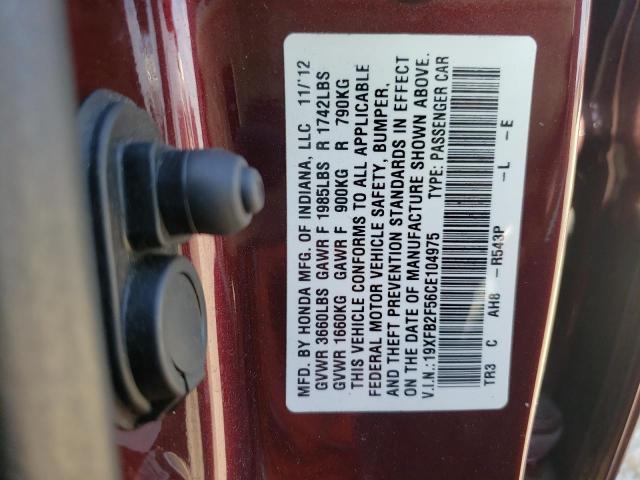 Photo 10 from auction – 2012 HONDA CIVIC LX with VIN 19XFB2F56CE104975