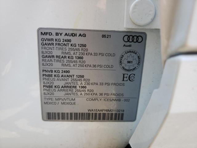 Photo 10 from auction – 2021 AUDI Q5 PROGRES with VIN WA1EAAFY6M2113218