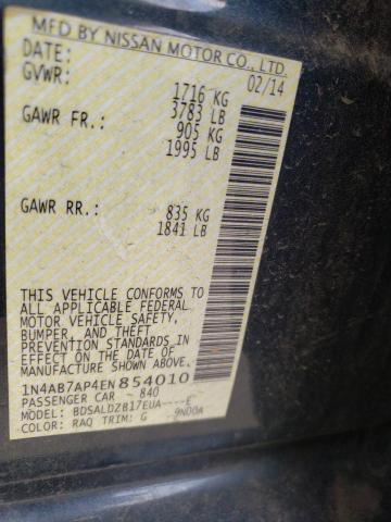 Photo 10 from auction – 2014 NISSAN SENTRA S with VIN 1N4AB7AP4EN854010