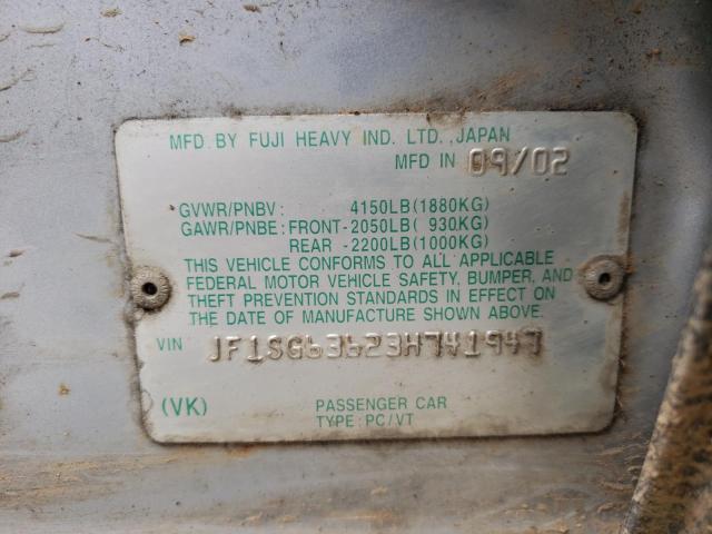 Photo 10 from auction – 2003 SUBARU FORESTER 2 with VIN JF1SG63623H741947