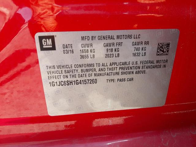 Photo 10 from auction – 2016 CHEVROLET SONIC LT with VIN 1G1JC6SH1G4157260