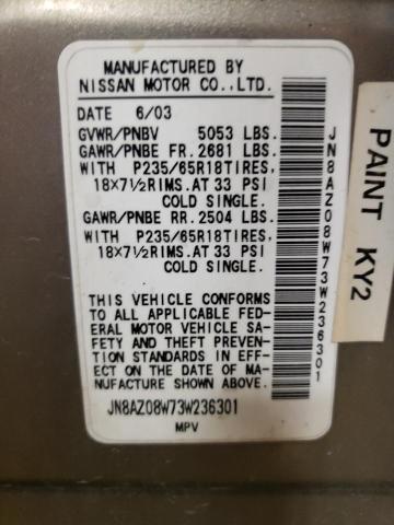 Photo 10 from auction – 2003 NISSAN MURANO SL with VIN JN8AZ08W73W236301