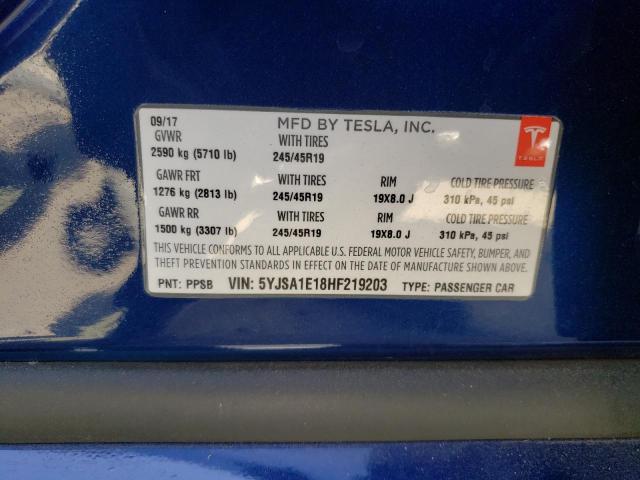Photo 10 from auction – 2017 TESLA MODEL S with VIN 5YJSA1E18HF219203