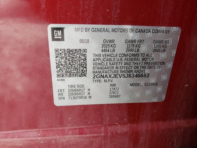 Photo 10 from auction – 2018 CHEVROLET EQUINOX LT with VIN 2GNAXJEV5J6346653