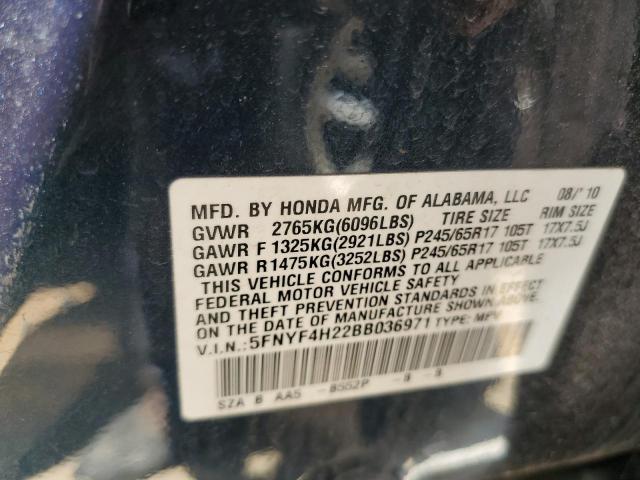 Photo 10 from auction – 2011 HONDA PILOT LX with VIN 5FNYF4H22BB036971