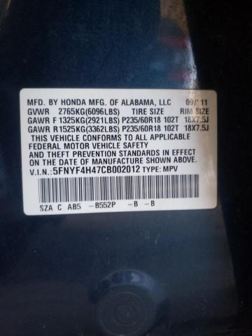 Photo 10 from auction – 2012 HONDA PILOT EX with VIN 5FNYF4H47CB002012
