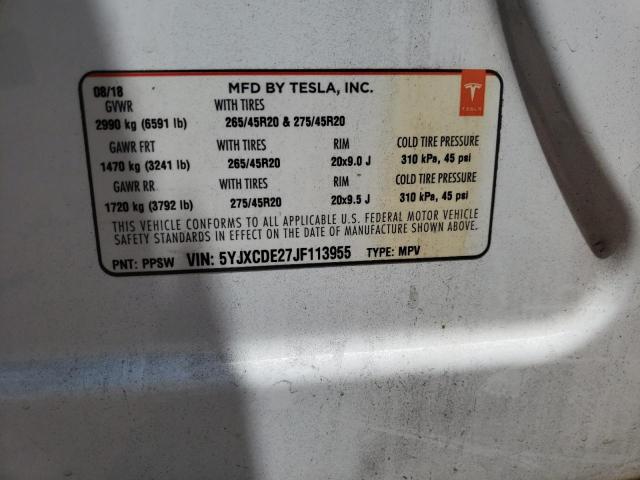 Photo 10 from auction – 2018 TESLA MODEL X with VIN 5YJXCDE27JF113955