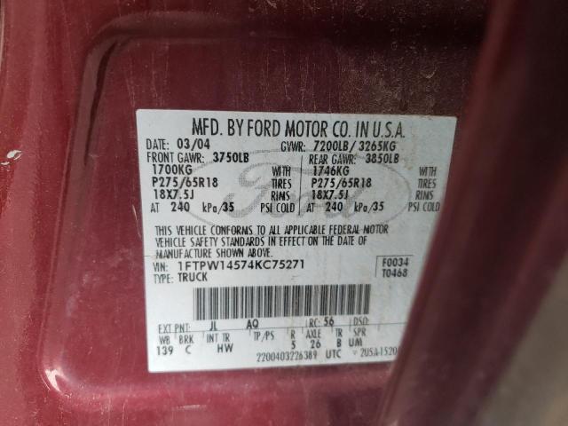 Photo 10 from auction – 2004 FORD F150 SUPER with VIN 1FTPW14574KC75271