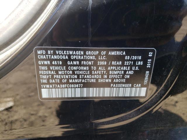 Photo 10 from auction – 2015 VOLKSWAGEN PASSAT S with VIN 1VWAT7A38FC083677