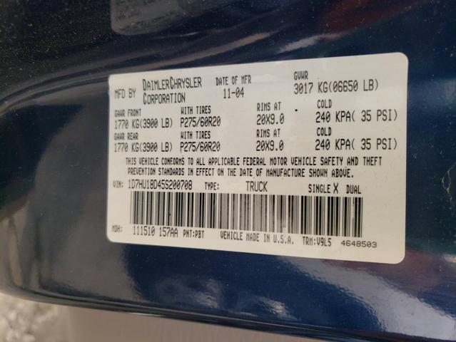 Photo 10 from auction – 2005 DODGE RAM 1500 S with VIN 1D7HU18D45S200708