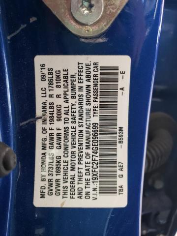 Photo 10 from auction – 2016 HONDA CIVIC EX with VIN 19XFC2F74GE096699