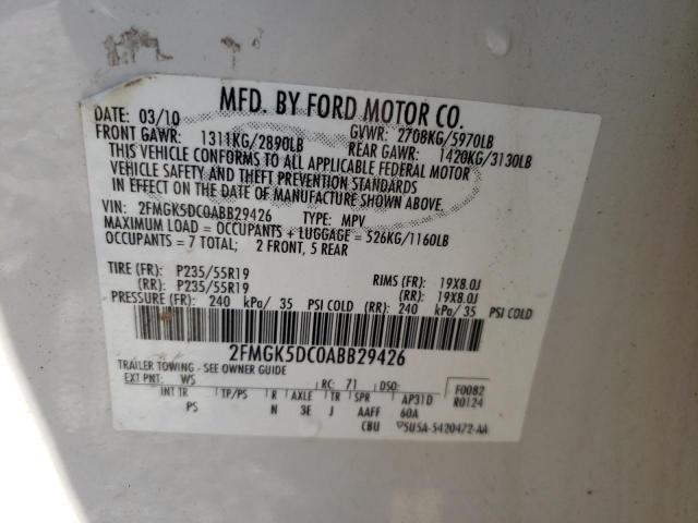 Photo 10 from auction – 2010 FORD FLEX LIMIT with VIN 2FMGK5DC0ABB29426