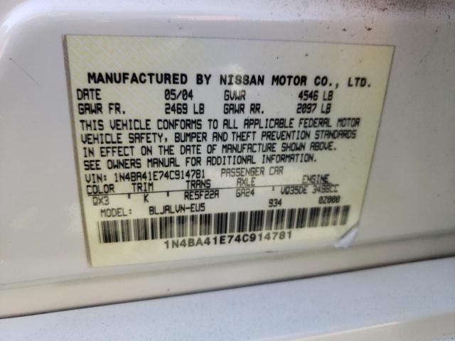 Photo 10 from auction – 2004 NISSAN MAXIMA SE with VIN 1N4BA41E74C914781