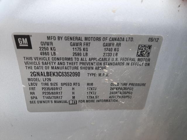 Photo 10 from auction – 2012 CHEVROLET EQUINOX LS with VIN 2GNALBEK3C6352090