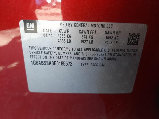 Photo 10 from auction – 2014 CADILLAC ATS LUXURY with VIN 1G6AB5SA8E0185572