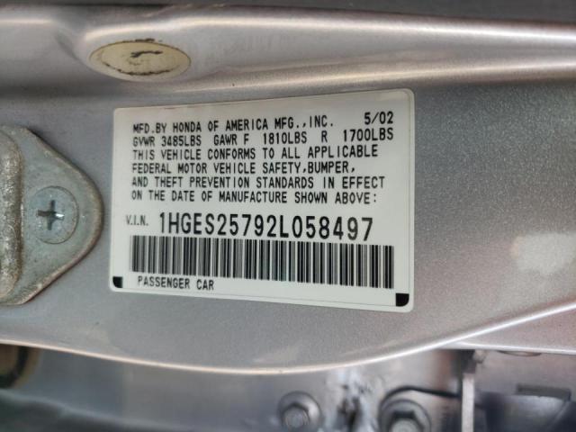 Photo 10 from auction – 2002 HONDA CIVIC EX with VIN 1HGES25792L058497
